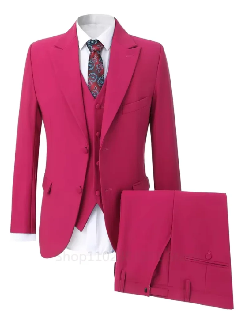 

3 Piece Groom Tuxedos(Blazer+Vest+Pants) Men Suits for Wedding Party Business Casual Peaked Lapel Slim Fit Costume Homme