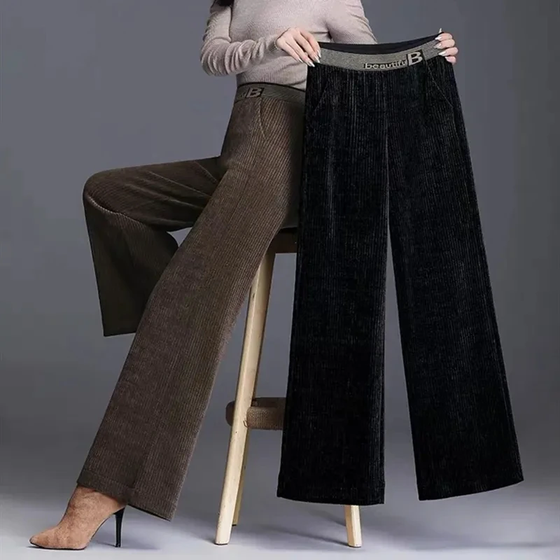 

Wicked Corduroy Wide-Leg Pants Women Autumn/Winter 2024 New High-Waist Loose Oversize Plus Velvet Thicke Warm Straight Trousers