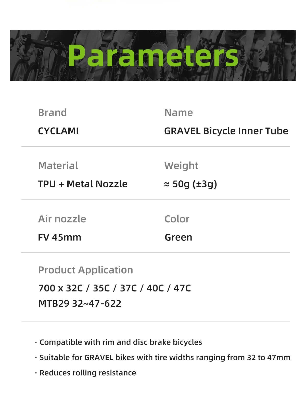 CYCLAMI Ultraleichter 29-Zoll-MTB-Schlauch aus TPU mit französischem Ventil (FV) 45 mm für Gravel 700C 32C 35C 37C 40C 47C Superleicht – Detail 3