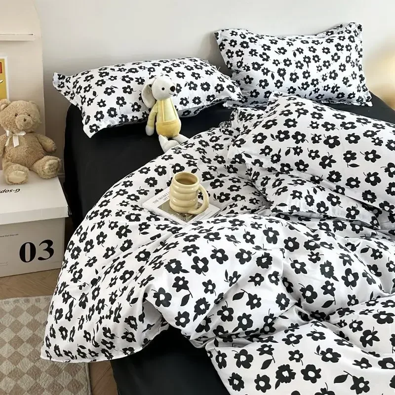 Ins Style Floral Duvet Cover Set Flat Sheet Pillowcases No Filling Twin Single Queen Size Boys Girls Bedding Linen