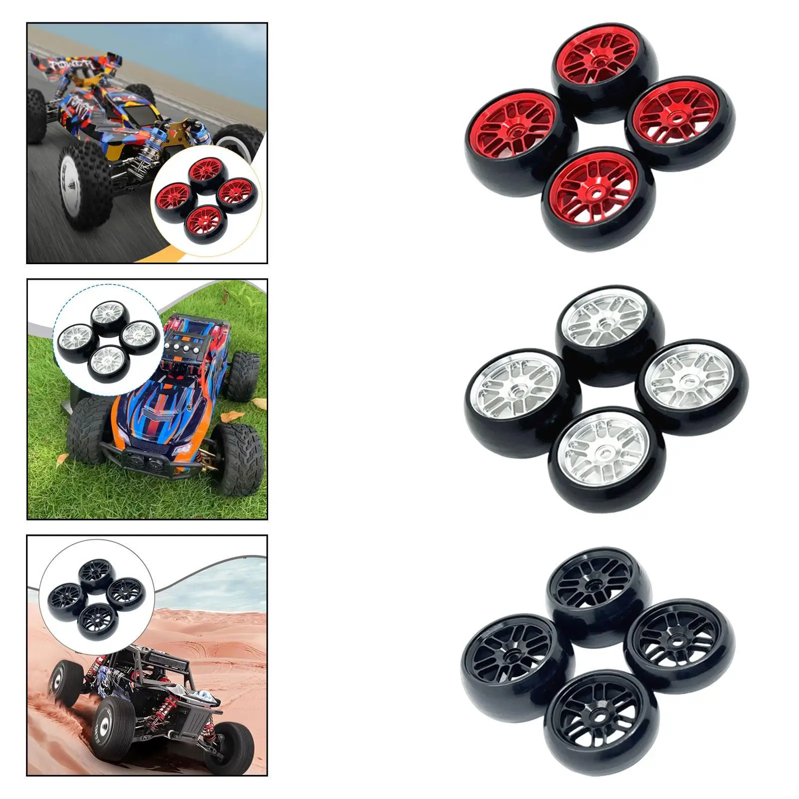 RC Car Tires 1/24 Alloy Wheel Tire Set DIY Accessories for 244016 Micro-b RC Car Racing Crawler
