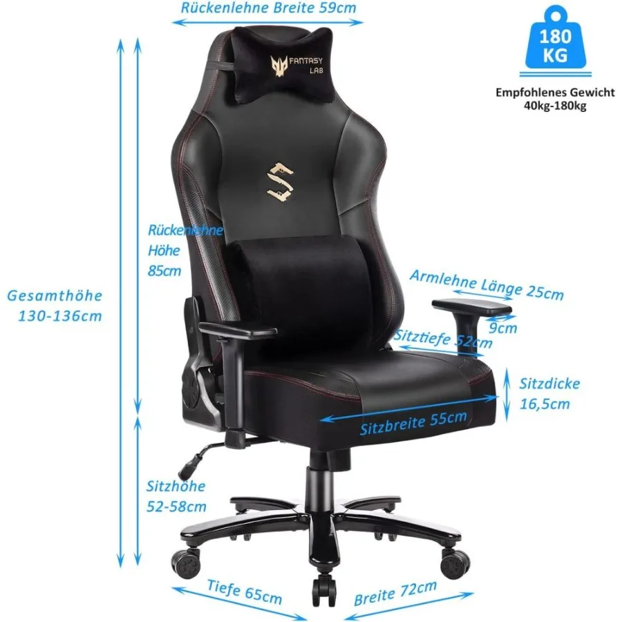 Gaming Stuhl mit Massage funktion Racing Gamer Stuhl mit Massage Lenden wirbel stütze Gaming Sessel 180kg Belast barkeit 55