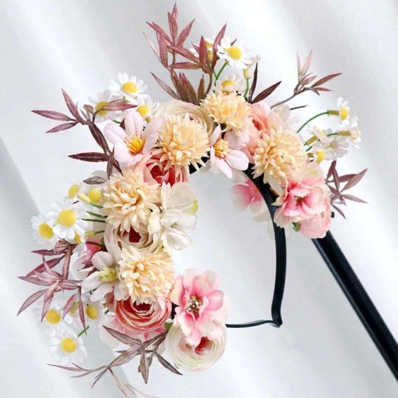 2024 New Chinese Flower Headpiece Elegant Floral Hairbands Artistic Silk Flower Headpiece Hair Garlands for Women