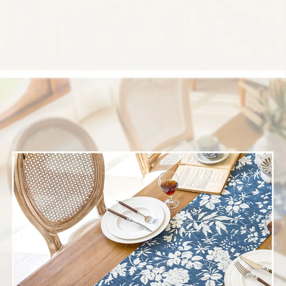 French Vintage Chenille Table Runner Floral Print Dining Room Table Runner Decor Coffee Table Mat Home Textile Cover