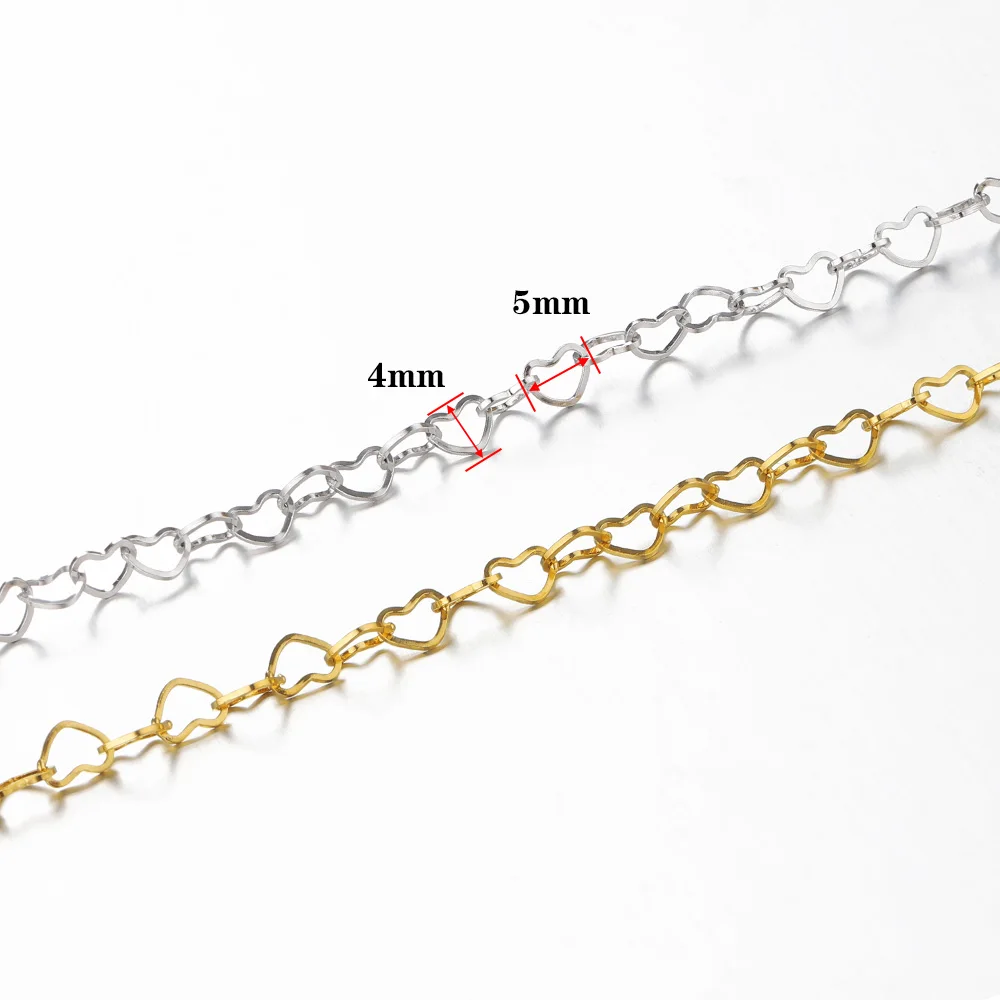 1Meter No Fade Gold Color Love Heart Link 4mm 5mm Stainless Steel Chain DIY Jewelry Making Necklace Bracelet Anklets Supplies