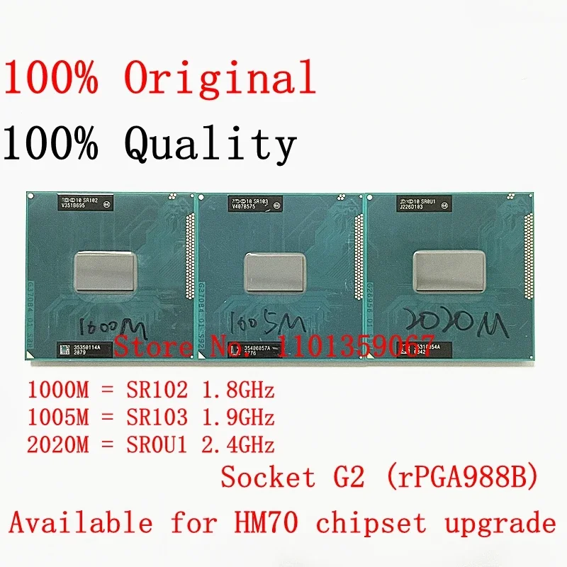 Procesador de cpu móvil Celeron 1000M 1,8 GHz SR102 1005M 1,9 GHz SR103 2020M 2,4 GHz SR0U1 enchufe de doble núcleo G2/rPGA988B