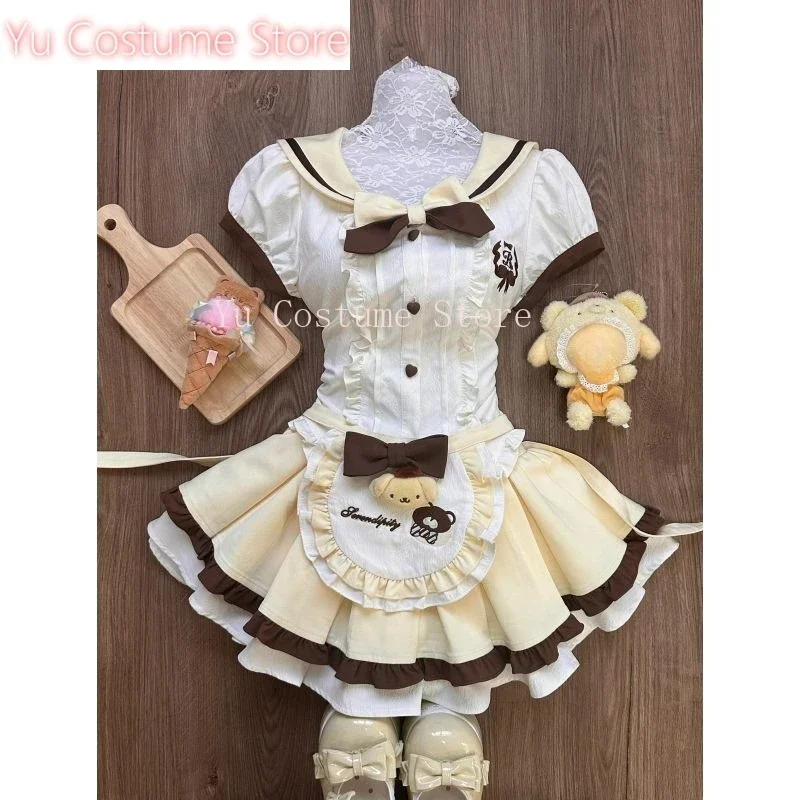 

Japanese Sweet Lolita Style Skirt Set Women Kawaii Sailor Collar Bow Shirt Top Cute Pleated Skirt Y2k with Apron Mini Skirt 2025