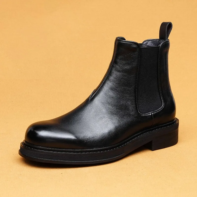 Зимние мужские ботинки из натуральной кожи 2026, деловые туфли с высоким берцем, увеличивающие рост