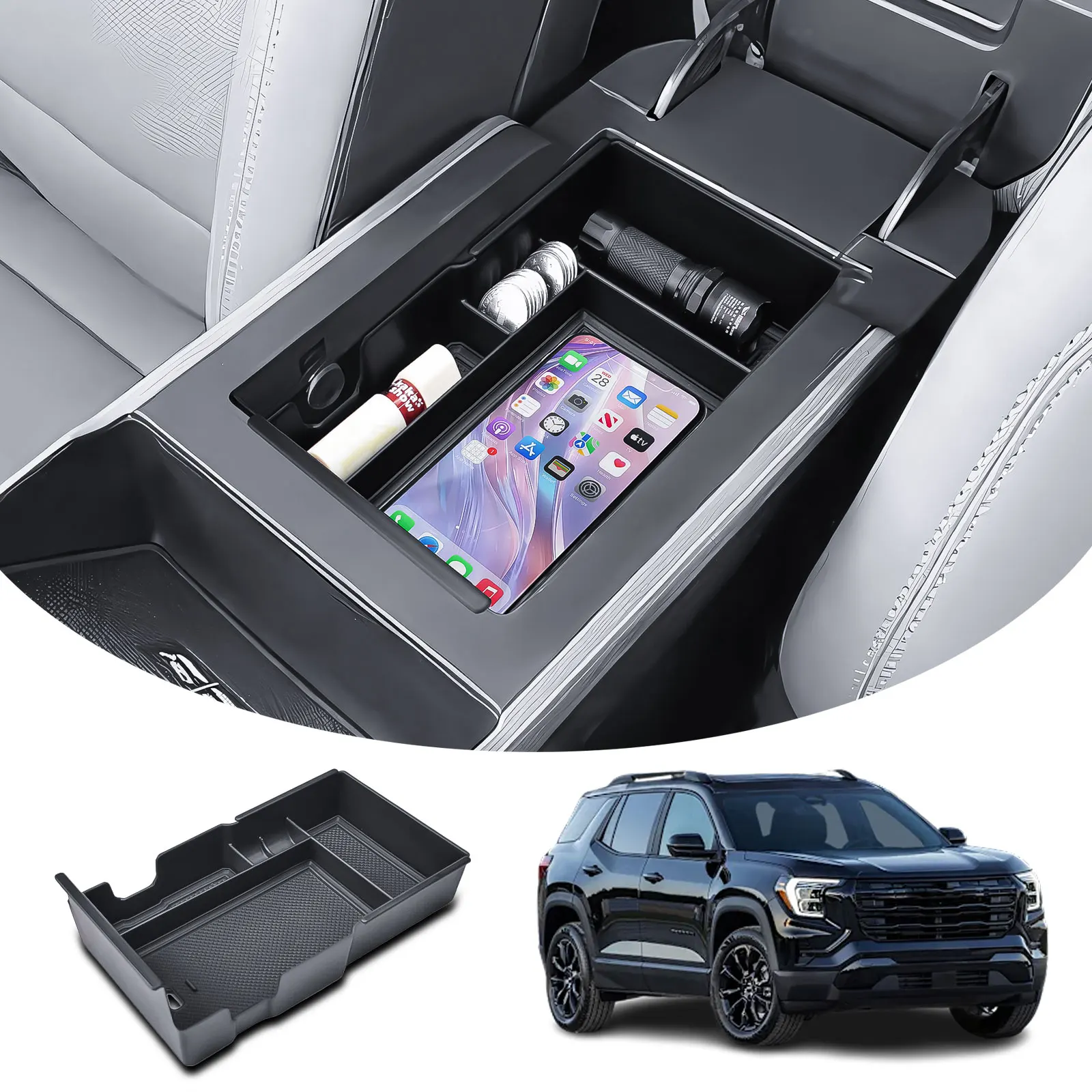 

Center Console Storage Organizer for GMC Terrain 2025-2026 Accessories Armrest Storage Box Tray Insert Secondary Phone Holder