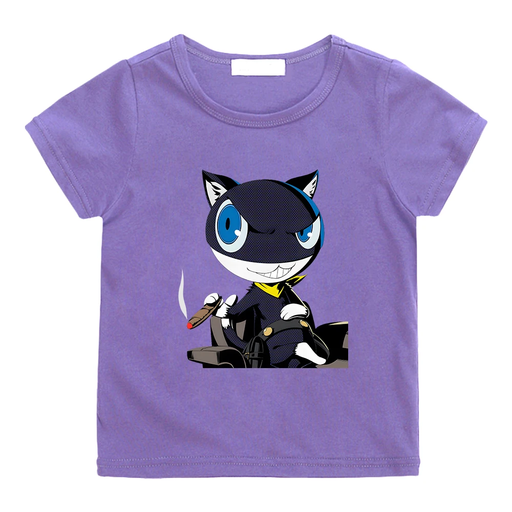 Morgana Persona 5 Cat Graphic T-shirts Summer Short Sleeve Cartoon Tee-shirt for Boys/Girls Children 100% Cotton Tshirt O-neck