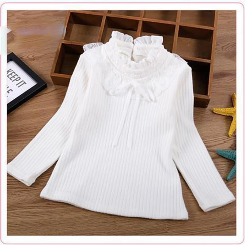 Autumn Winter Sweet Fashion Harajuku Girls Knitting Tops All Match Kawaii Casual Undershirt Cute Solid Long Sleeved Kids Sweater