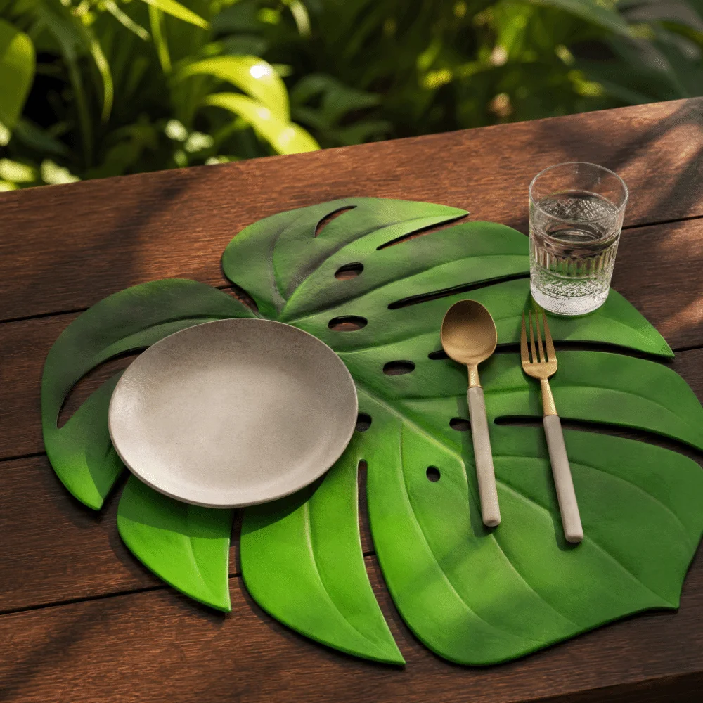 5pcs Eva Monstera Leaf Placemats Non Slip 15.35 x 18.11in Heat Insulated Placemats Heat Insulated Kitchen Party Decor Mats