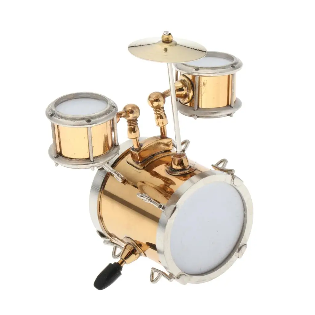 Miniature Drum Collectible Metal Dollhouse Instrument 1 12 Scale for DIY Miniature Doll House Kits
