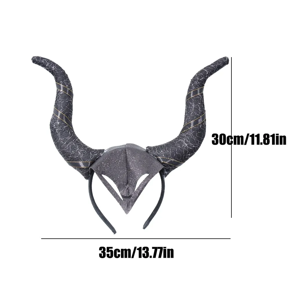 Black Queen Demon Long Ox Horn Headband Cosplay Evil Magic Witch Headpiece Accessory Carnival Party Costume Hair Hoop Props