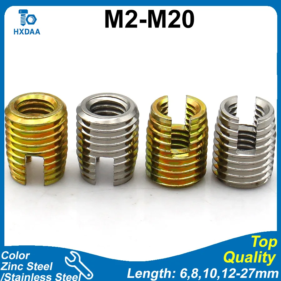 M2 M2.5 M3 M4 M5 M6-M20 303 Stainless Steel/Carbon Steel Zinc Plated Slotted Self Tapping Thread Inserts Screw Sleeves 302 Type