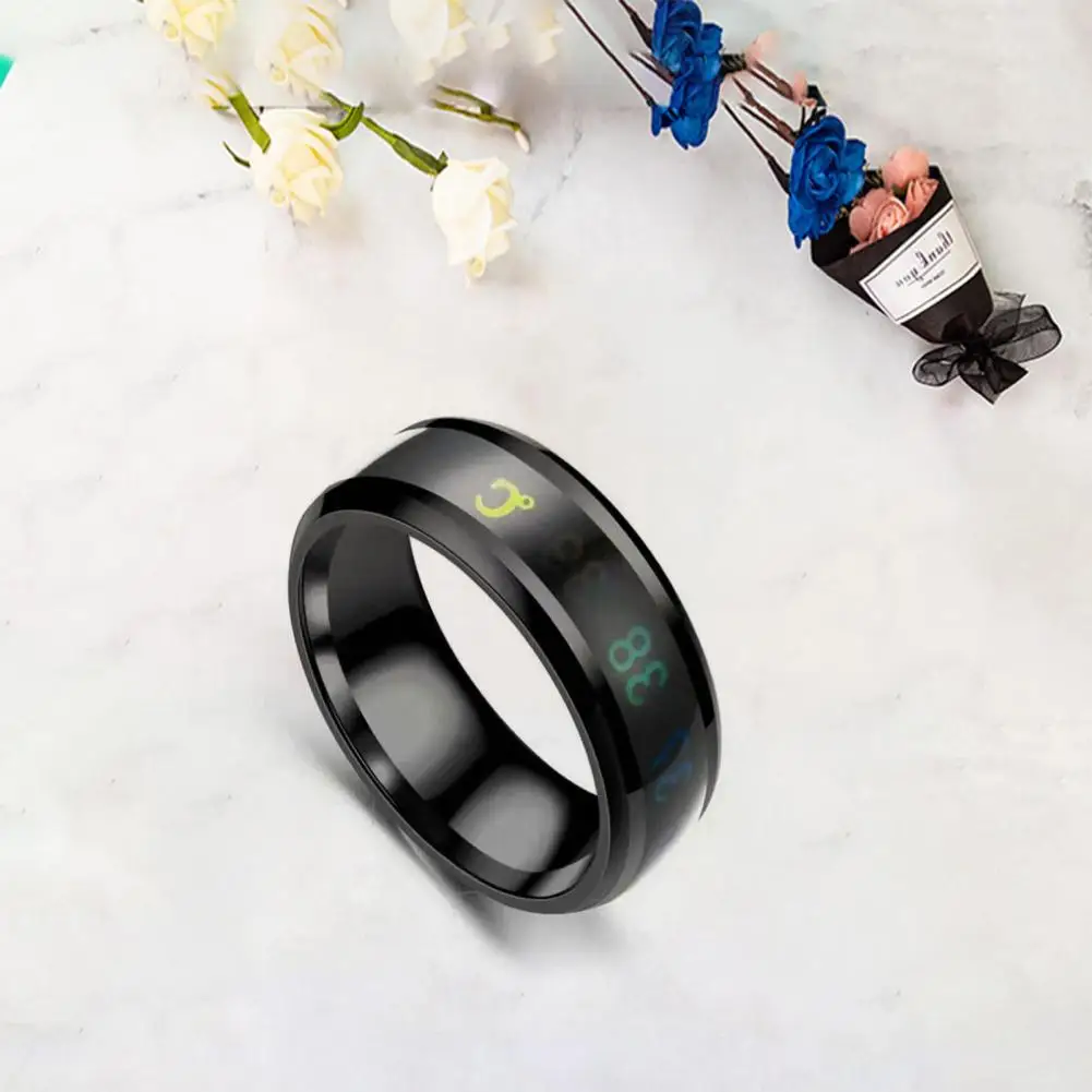Temperature-sensitive Ring Titanium Steel Wedding Band with Intelligent Body Temperature Sensor Personal Health for Men