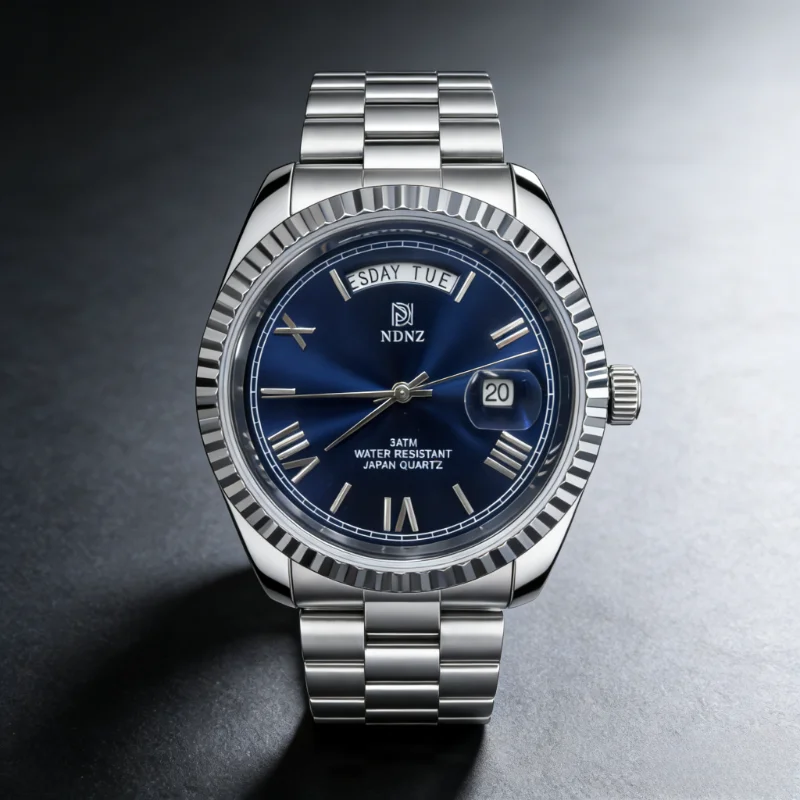 新しい-ndnz-ファッション高級防水メンズクォーツ時計ビジネス日付タイミングスチール腕時計