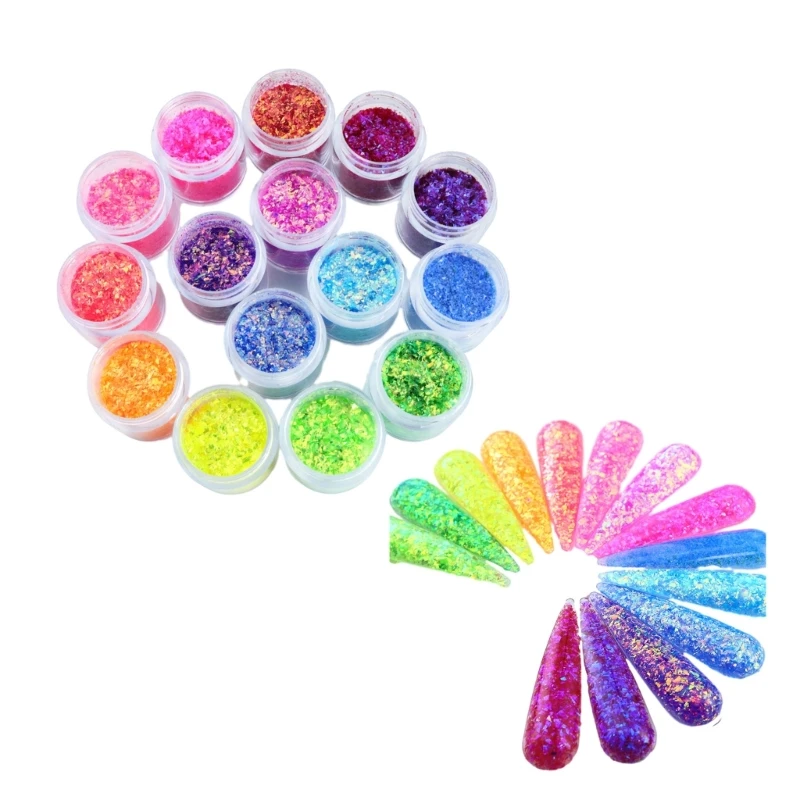 1 Set 15 Colors Holographic Nail Glitter Flakes Sequins Glass Paper Irregular Manicure Decorations Decals Nail Art Supplies