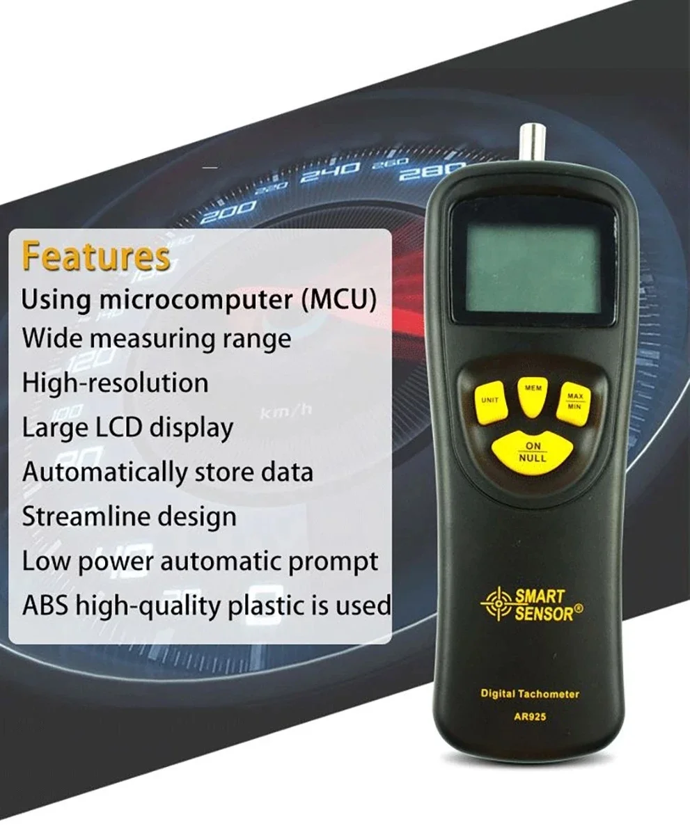 0.5 ~ 1999 دورة في الدقيقة AR925 الاتصال مقياس سرعة الدوران الرقمي مع سرعة عرض الإضاءة الخلفية LCD #3