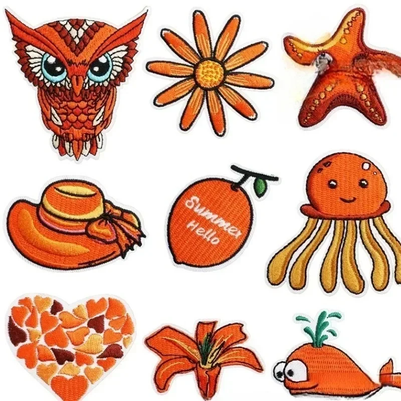 

1/10PCS Set Orange Sea Animal Whale Jellyfish Starfish Embroidery Patch Clothing Ironing Clothes Sewing DIY Sticker Badges