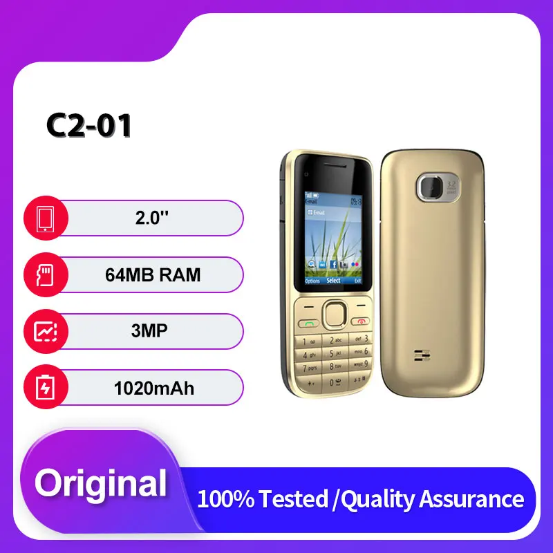 Original desbloqueado C2-01 Single Sim GSM 900/1800 2G/3G teléfono móvil ruso árabe hebreo teclado hecho en Finlandia