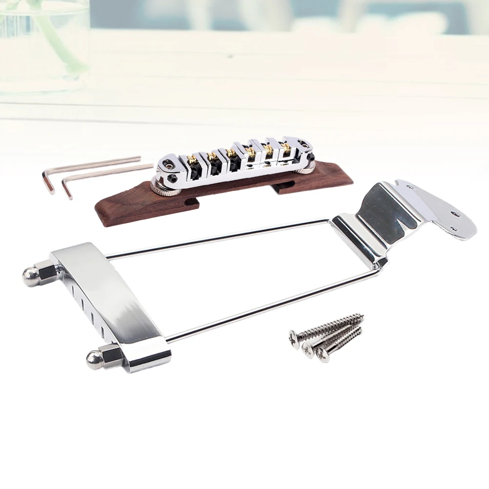 

Silver Guitar Bridge Tailpiece Set for 6 String Jazz Guitar Archtop Semi Hollow Height Adjustable Base Metal