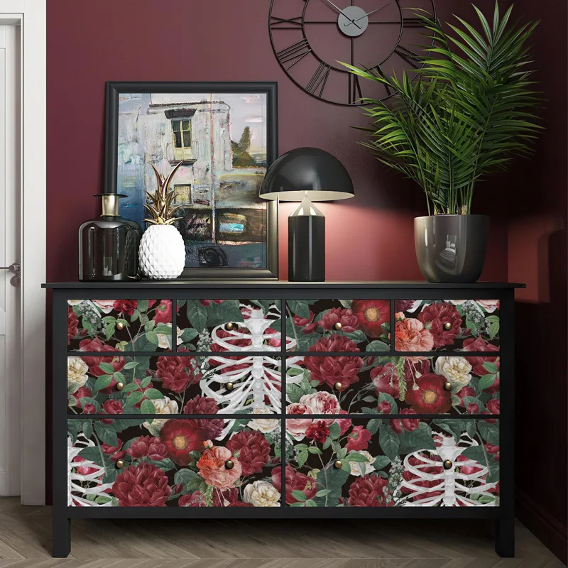 Sugar Skull Floral Peel and Stick Wallpaper for Bedroom Black/White Removable Accent Wall Decorations