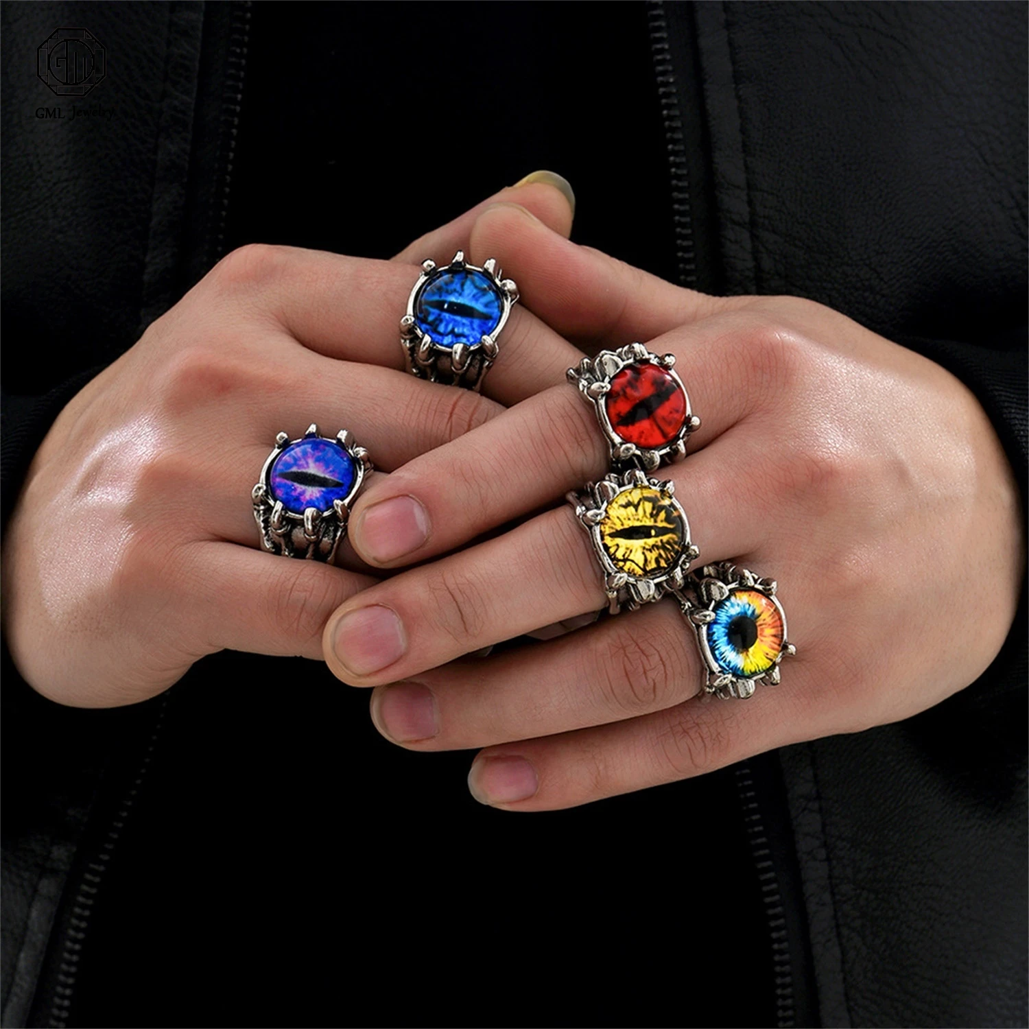 Gothic Dragon Claw Eagle Talon Ring Adjustable Open Band Evil Eye Blue Crystal Gothic Punk Jewelry for Men Women Unisex Vintage