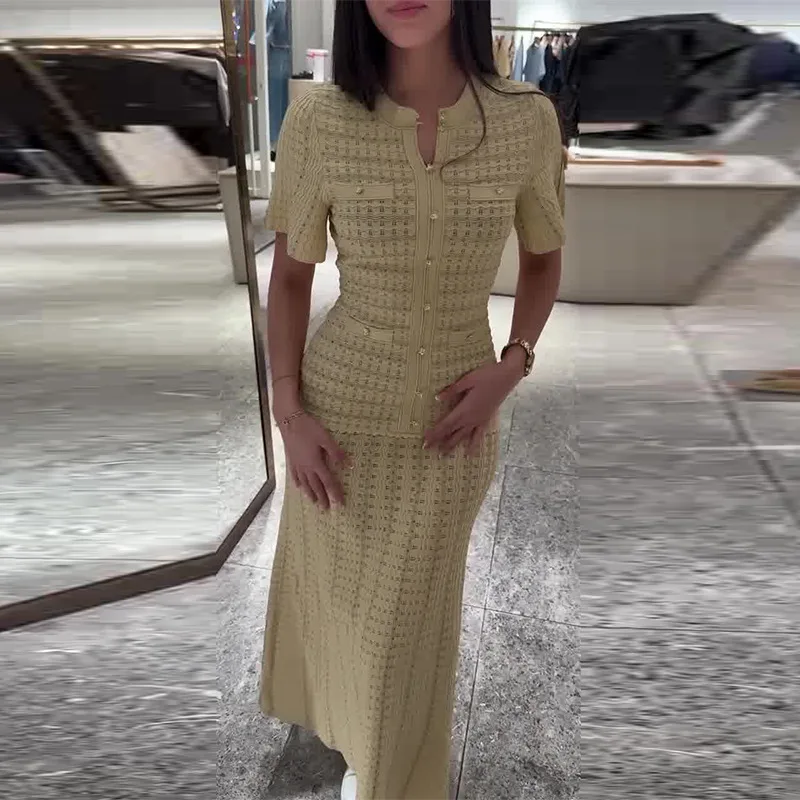 Robe Femme UNITIM Printemps 2026 – Robe Élégante à Manches Bulles Scintillantes, Multi-Poches, Col Rond, Effet Amincissant