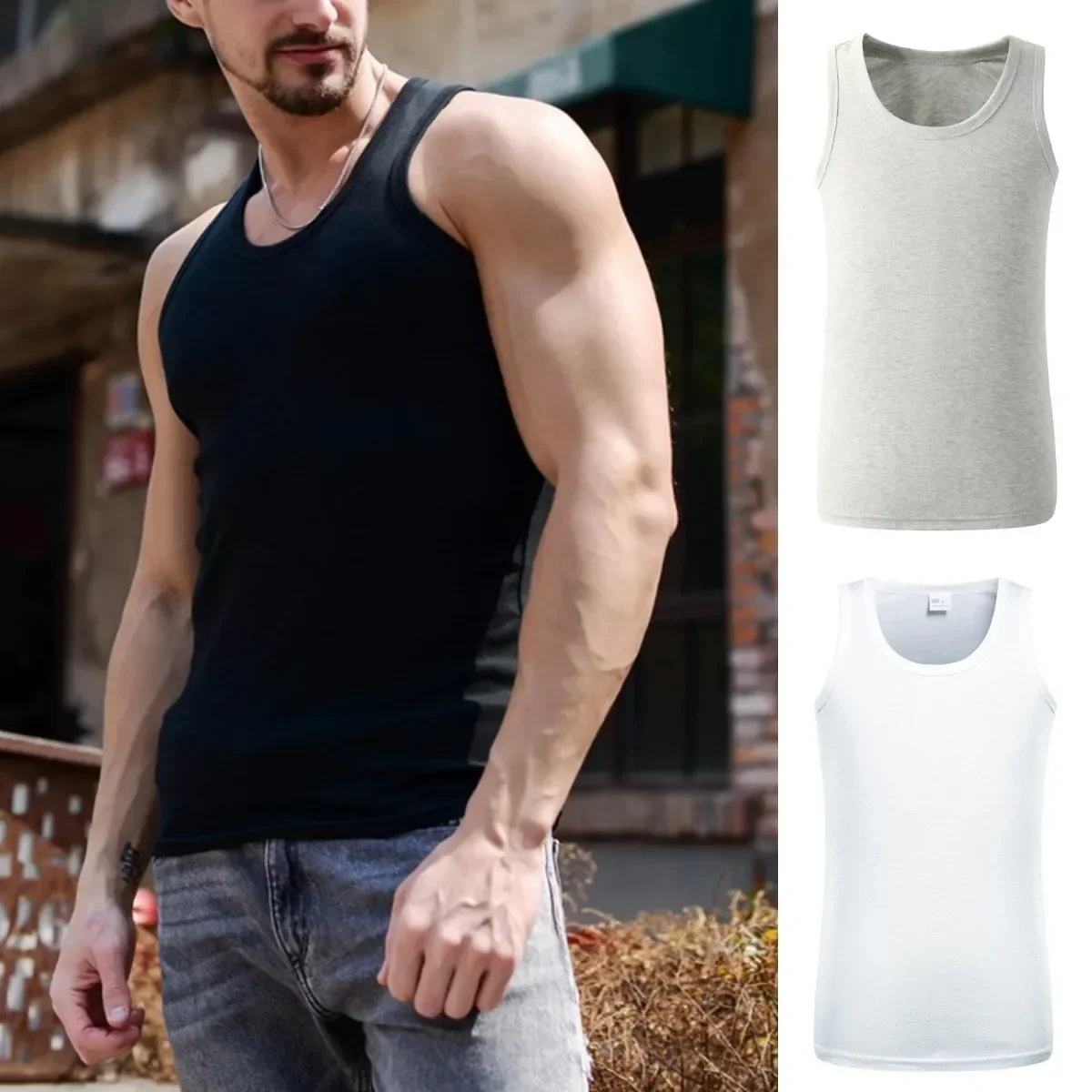 Pure Cotton Tank Top Men Leisure Racerback Sports Tank Top Mens Elastic Fitness Tank Top