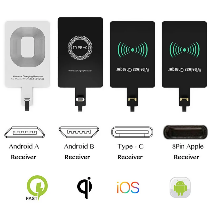 Wireless Charging Receiver Wireless Charging Adapter Type C Micro USB Lightning Support for IPhone Android Phone Wireless Charge