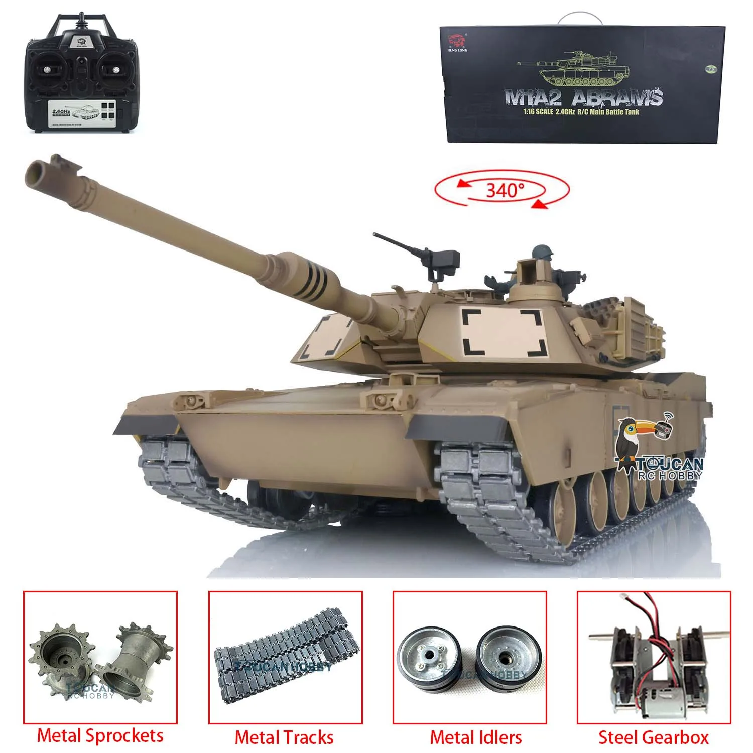 2.4G Heng Long 1/16 Scale RC Tank 7.0 M1A2 Abrams Upgraded Metal Tracks Zdalnie sterowane czołgi Model 3918 RC Toys TH17794