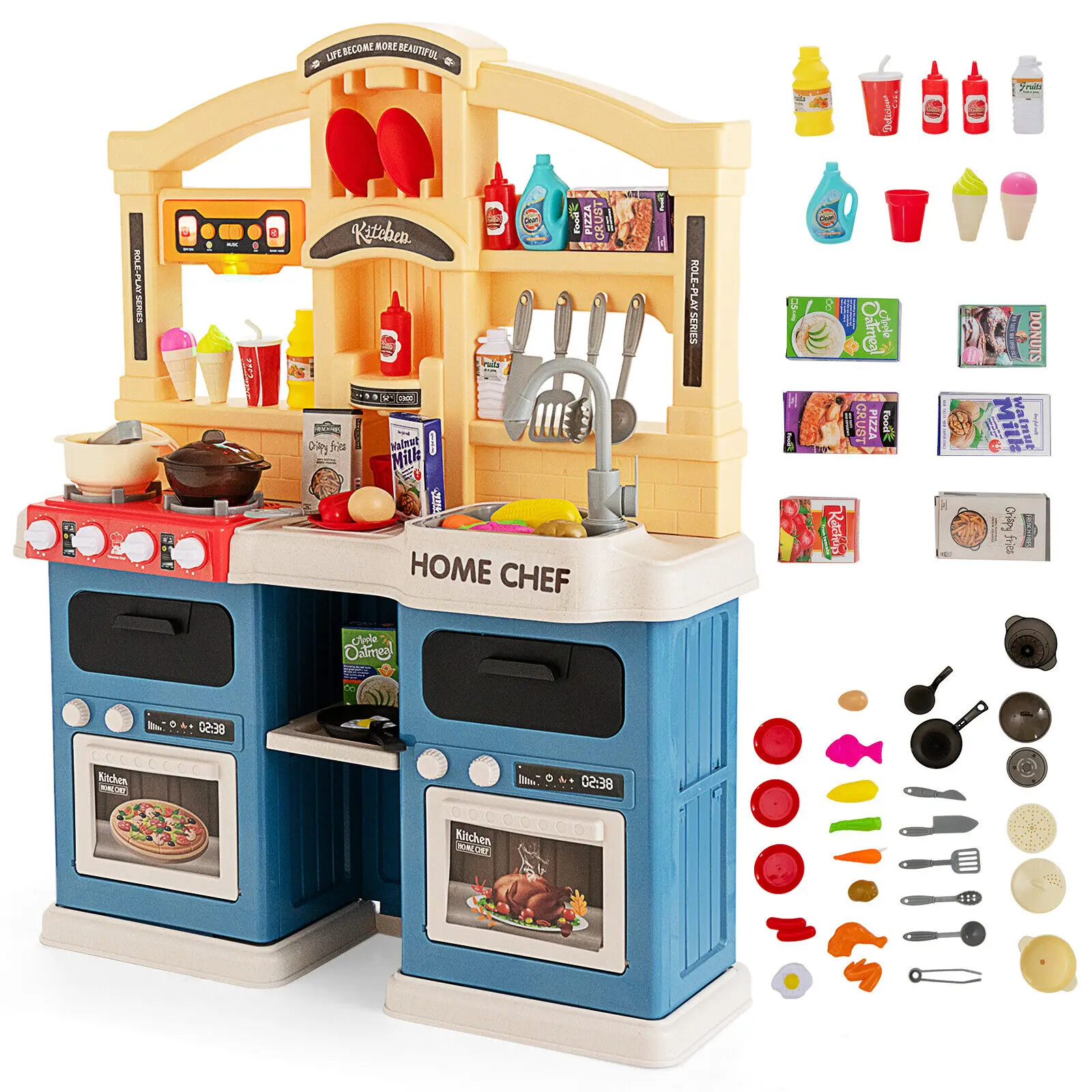 

Costway Kids Play Kitchen Set 69PC Kitchen Playset Toys W/ Realistic Lights & Sounds