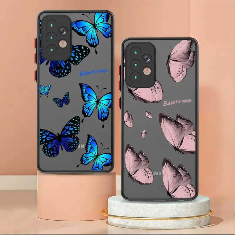 Blue Pinks Flower Butterfly phone cases for Samsung Galaxy A24 A33 A52s A12 5G A22 A53 A32 A13 A14 A72 Luxury Matte Back Cover