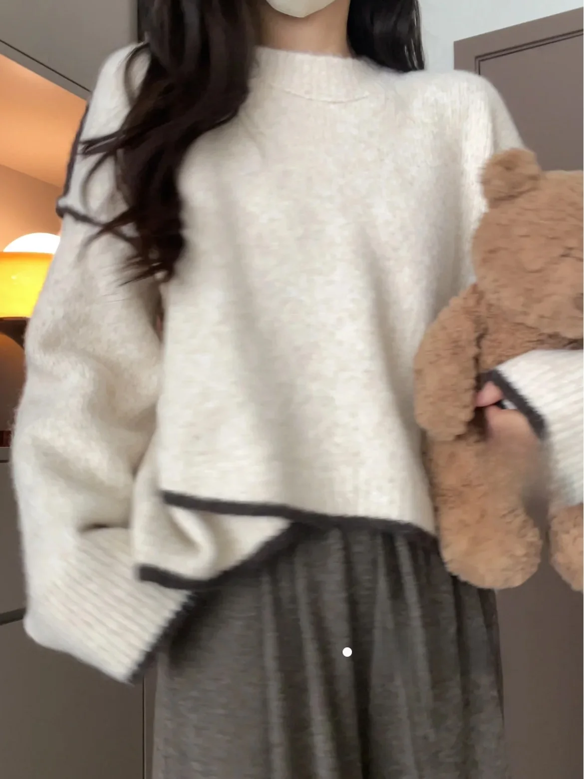 

Loose Women's Knitted Sweater Spring Season Color Blo Design Comfortable Soft Cozy Overhead Sle Premium Feeling New Arrival