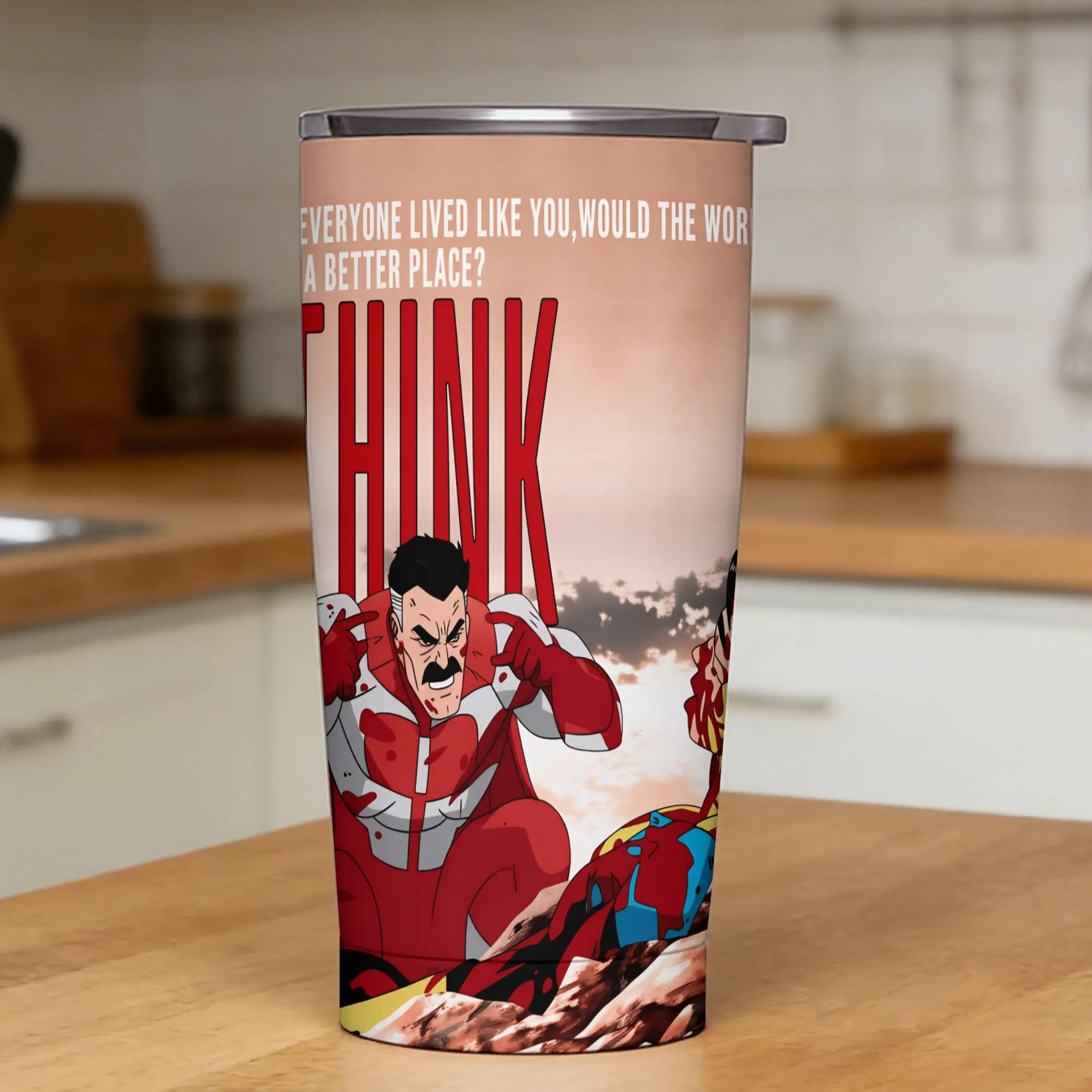 Comic I-Invincible Hero Stainless Steel Tumbler With Straws  Camping Thermal Mug 20oz Hot Drinks Car Mugs,