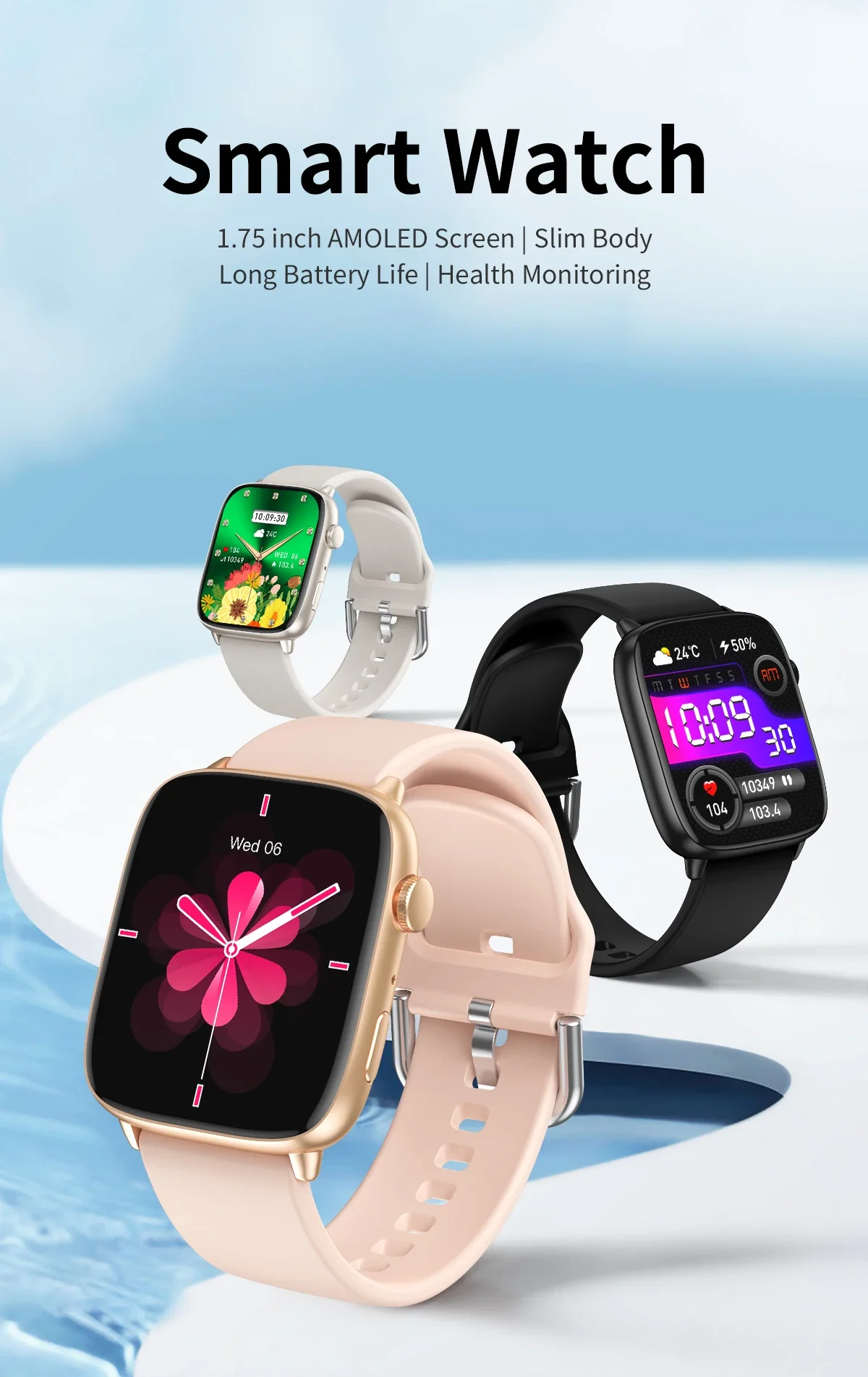 2025 New CY18 Women's Smart Watch 1.75-Inch AMOLED Screen Bluetooth Calling Health Monitoring Smartwatch Alipay NFC Watches lady