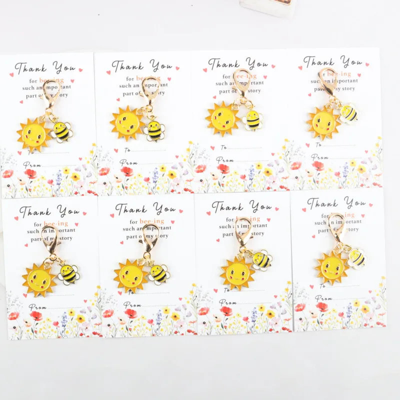 Ensemble de porte-clés soleil et abeille (4/8 pièces) avec carte de remerciement – Un cadeau de soutien positif pour la famille et les amis, pour l'encouragement