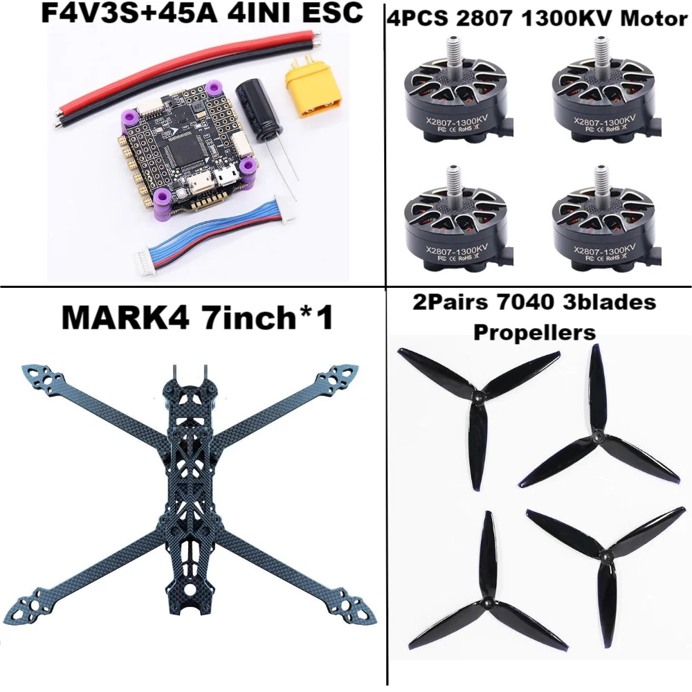 MARK4 7-inch HD F4V3S/F4V3S PLUS Flight Control 45/60A 4INI ESC rack drone FPV carbon fiber PV Racing Drone Quadcopter Freestyle