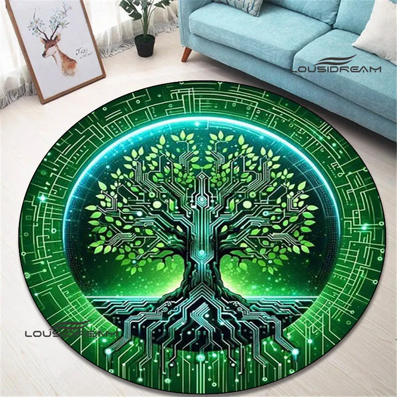 Tree of Life retro printed round carpet living room bedroom beautiful carpet non -slip door pad floor mats birthday gift