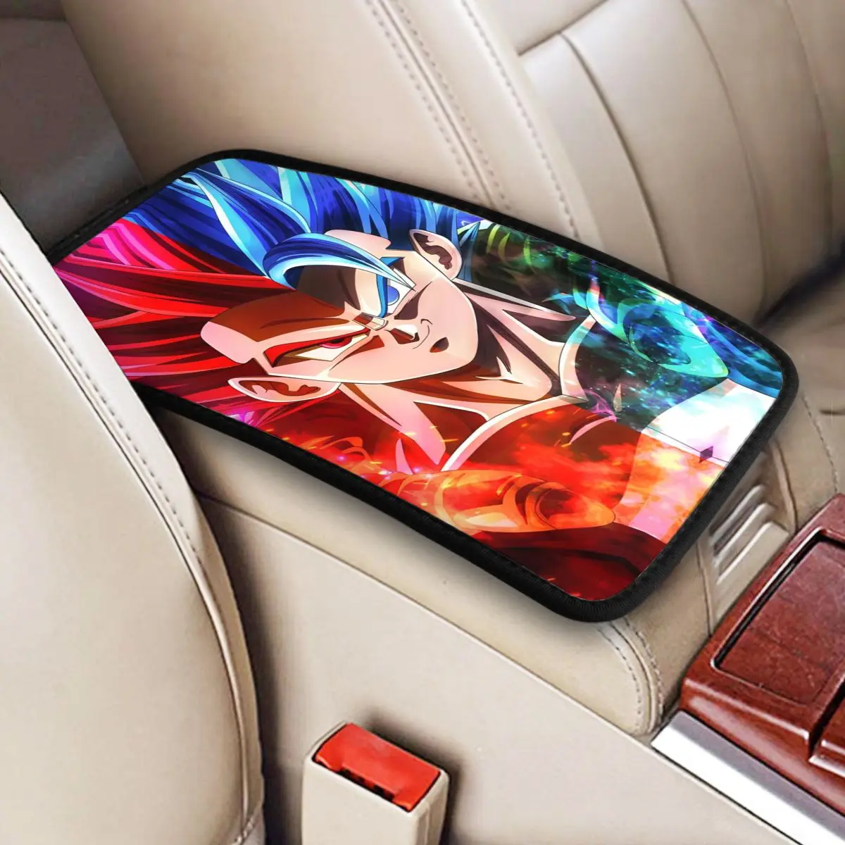 Leather Center Console Cover Pad Universal Cartoon Dragon Ball Z Car Armrest Cover Mat Cartoon Storage Box Pad Cushion