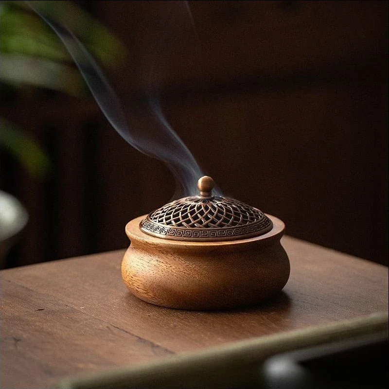 Walnuss-Massivholz-Räuchergefäß, chinesischer Vintage-Stil, für Zuhause, Sandelholzbasis, kreativer Aromatherapie-Herd