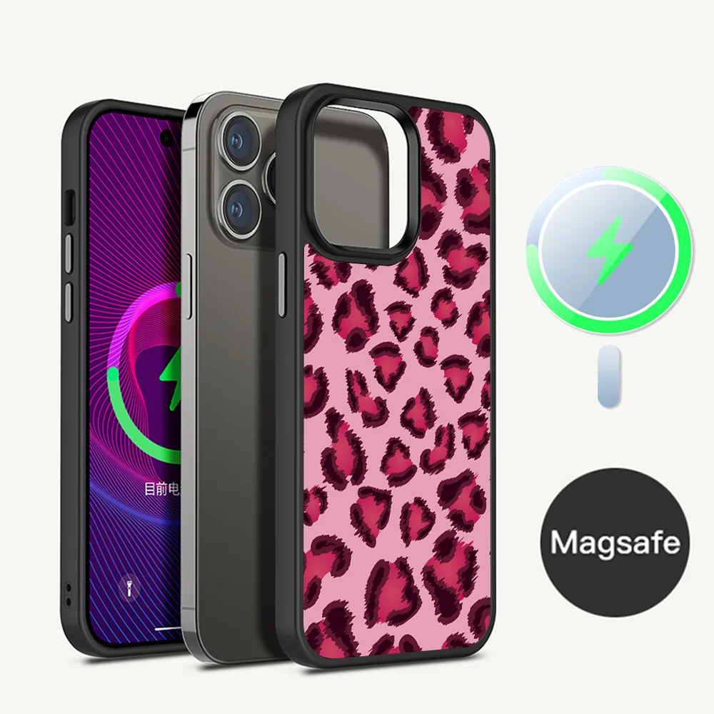 Leopardenmuster-Telefonhülle, magnetische Hülle für iPhone 14, 13, 12, 11, 15 Pro Max Plus Mini für Magsafe Wireless Charge Cover
