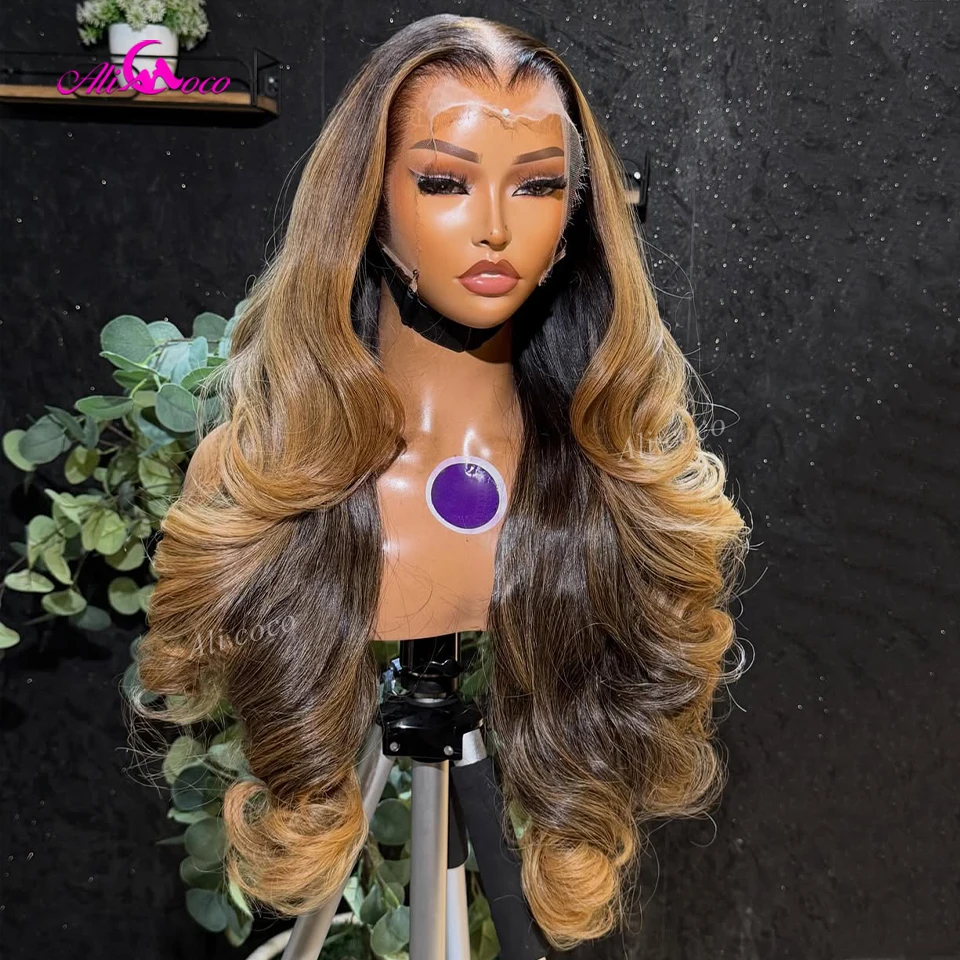 

Выделите медовый блондин и # 2 цвета 13x6 HD кружевные передние объемные волны парики из натуральных волос предварительно выщипанные плотность 180 для женщин