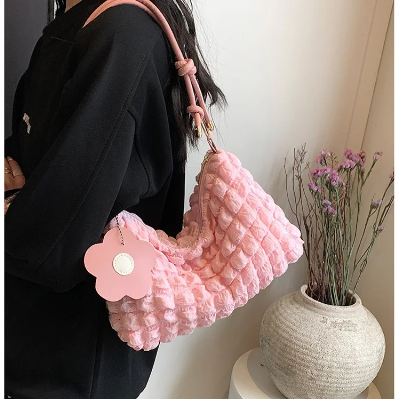 Trendy Pleated Bubbles Shoulder Bags Handbag Daily Commuting Bag Underarm Bag Plaid Quilted Solid Totes Bag Messenger Bag