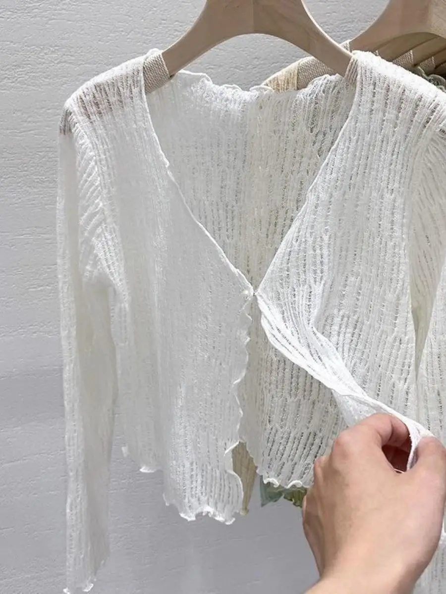 conjunto-de-duas-pecas-feminino-em-trico-vazado-cardigan-leve-para-o-verao-top-sem-mangas-e-saia