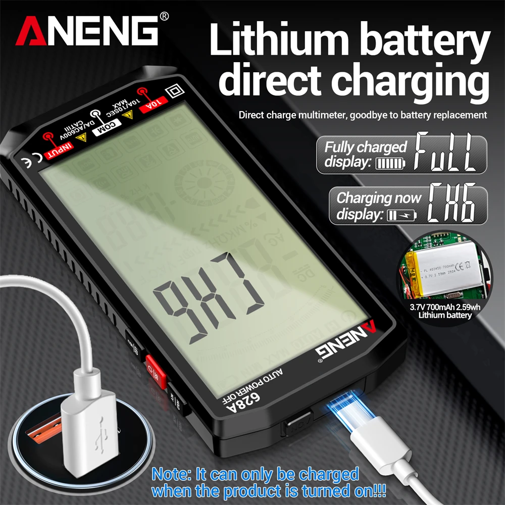 Digital Multimeter High-capacitance Tester Car Fuse Checker ANENG 628A Type-C Charging HD Back-Lit Screen DIY Auto Repair Tools