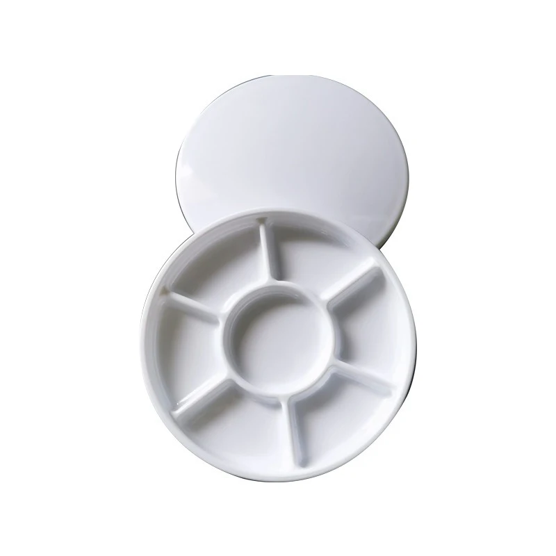 Piatto di miscelazione del colore scoperto o coperto in ceramica imitazione a 7 griglie Piatto per trucco per unghie Pittura artistica Piatto di vernice in plastica per bambola in gesso