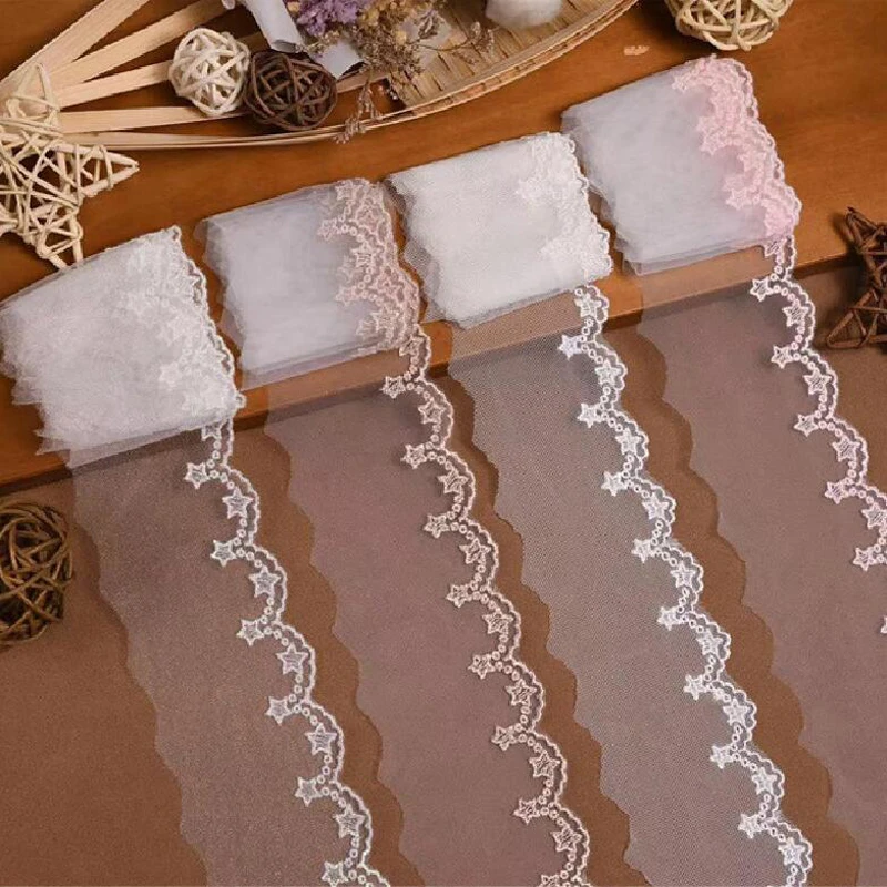 

15 Yards Star Wavy Edge Embroidery Cotton Thread Off White Beige Lace Ribbon Hair Bows DIY Crafts Handmade Accessories Wedding