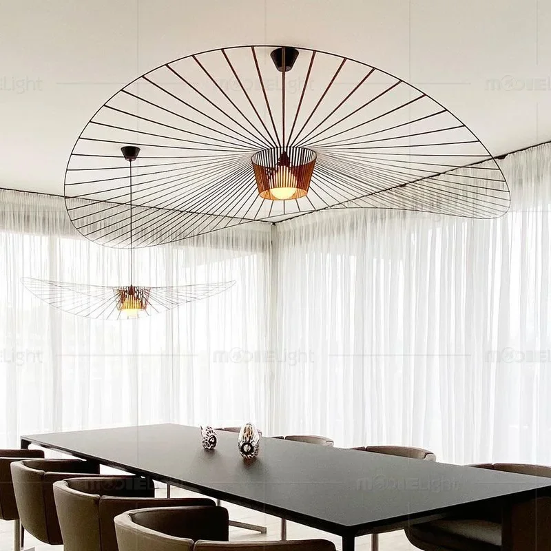 

Nordic Modern Designer Artistic Creativity Straw Hat LED Chandelier Retro Bedroom Dining Room Exhibits High-end House Decoration